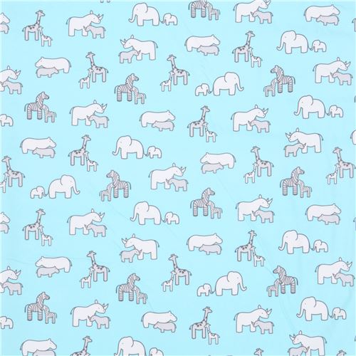 light blue flannel Robert Kaufman elephant giraffe animal fabric Little