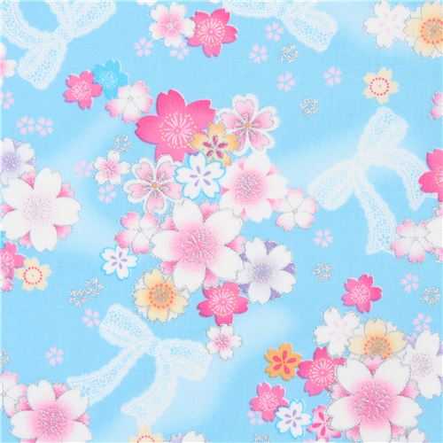 light blue flower silver glitter embellishment fabric TransPacific