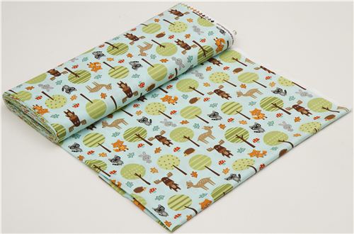 light blue forest animal fabric by Robert Kaufman USA kawaii 3
