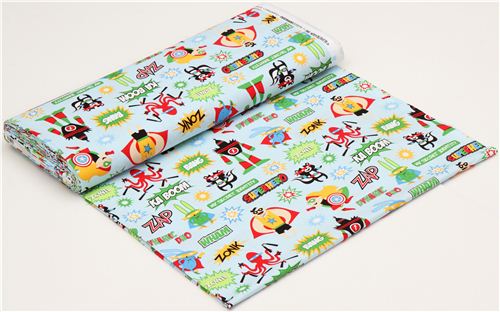 light blue funny superheroes fabric by Robert Kaufman 3