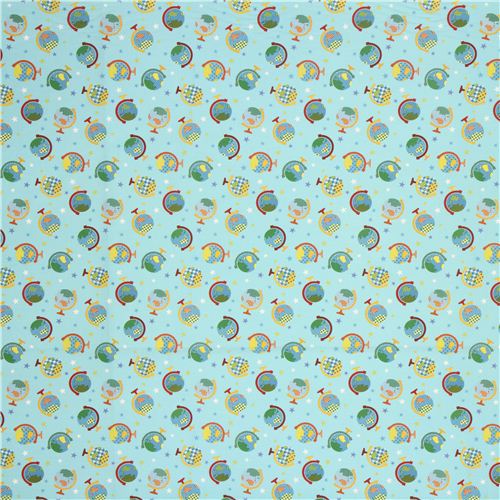 light blue globe fabric with stars by Kokka from Japan 2