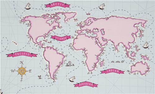 light blue maritime nautical map fabric by Michael Miller  2