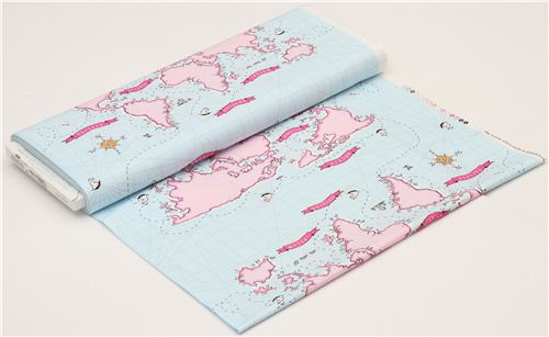 light blue maritime nautical map fabric by Michael Miller  4