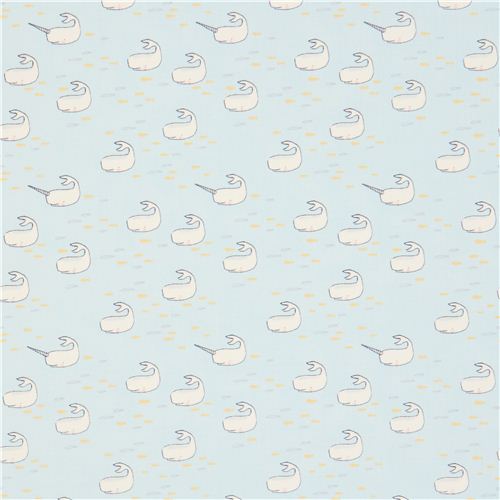 light blue maritime whale animal fabric by Michael Miller  2