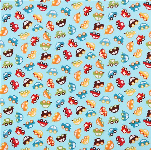 light blue mini car fabric by Robert Kaufman Ready Set Go 2 Fabric by ...