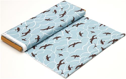 light blue monaluna organic fabric with seagulls and clouds Fabric by ...