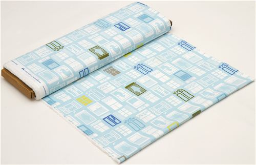 light blue organic fabric by monaluna with windows llama USA 3