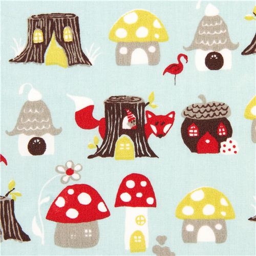 light blue organic fabric with fox toadstool by monaluna 1