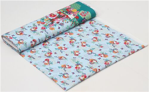 Fat Quarter (50 x 54 cm) - light blue oxford fabric with Hello Kitty flower garden 4