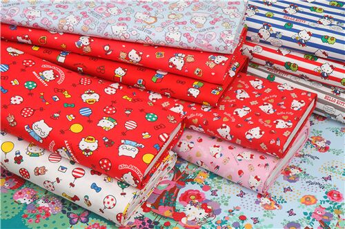 Fat Quarter (50 x 54 cm) - light blue oxford fabric with Hello Kitty flower garden 5