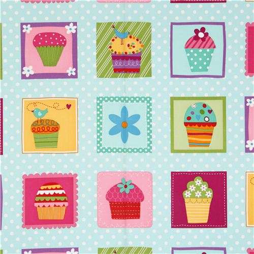 light blue patchwork cupcakes dots fabric Robert Kaufman 2