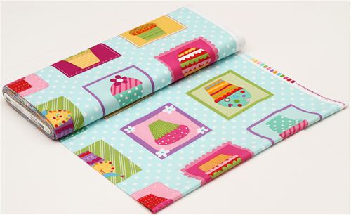 light blue patchwork cupcakes dots fabric Robert Kaufman 4