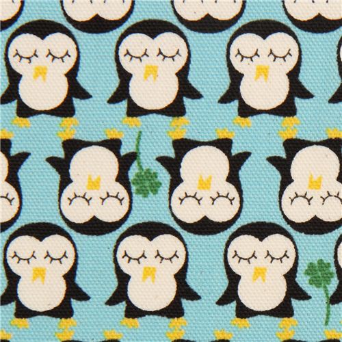 light blue penguin Kokka oxford fabric from Japan Fabric