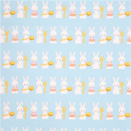 light blue rabbit Canvas fabric from Japan 2