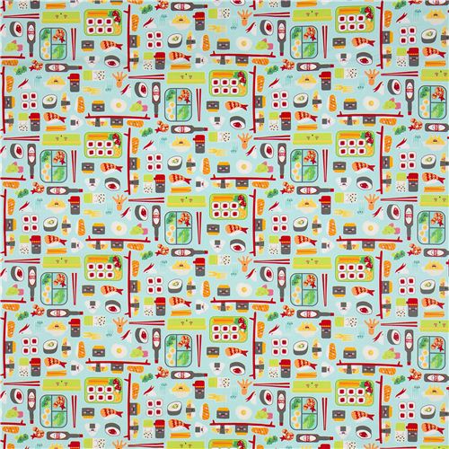 hellblauer Sushi Stoff von Robert Kaufman USA kawaii 2