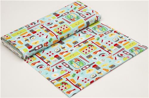 hellblauer Sushi Stoff von Robert Kaufman USA kawaii 3