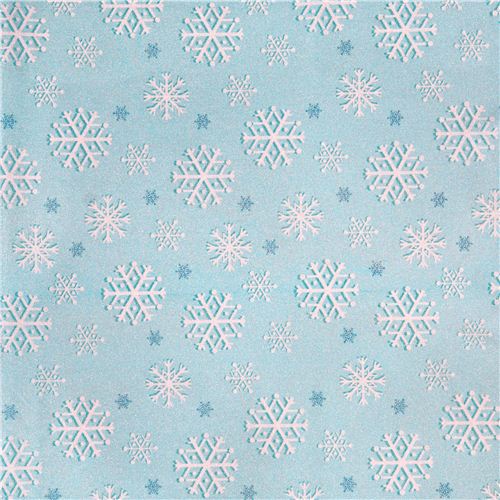 light blue turquoise Snowfall snowflake winter glitter fabric by ...