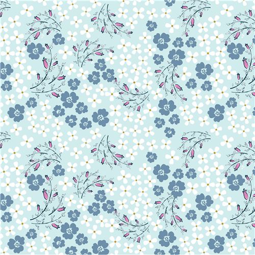 light blue white blue-grey flower fabric by Henry Glass Fabric by ...