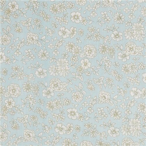 Light Blue White Floral Double Gauze Cotton Fabric By Cosmo Modes4u 0161