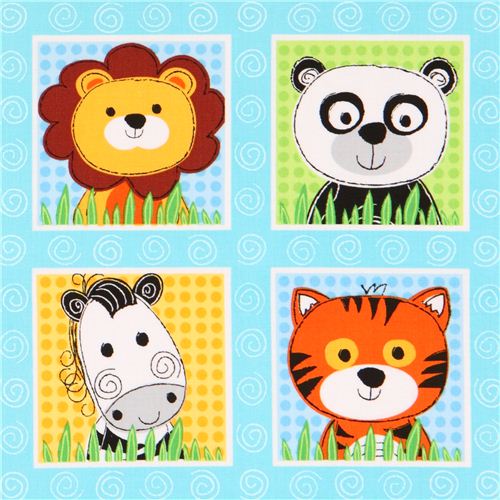 light blue zoo animal square fabric 'Wild Thing' Blank Quilting USA 1