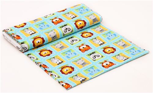 light blue zoo animal square fabric 'Wild Thing' Blank Quilting USA 3