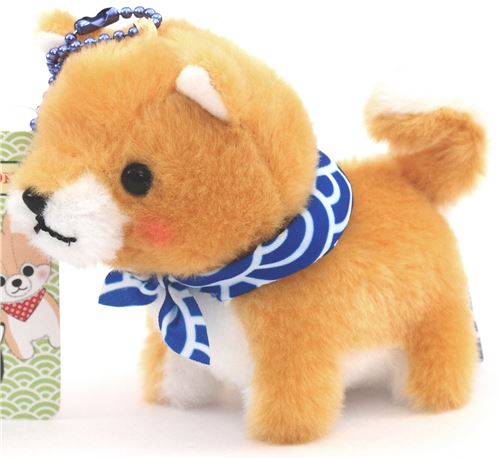 light brown dog with blue white scarf Mameshiba San Kyodai plush toy ...