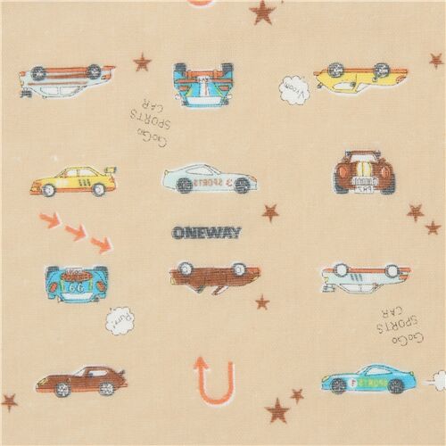 Cute Retro Colorful Small Race Cars Fabric