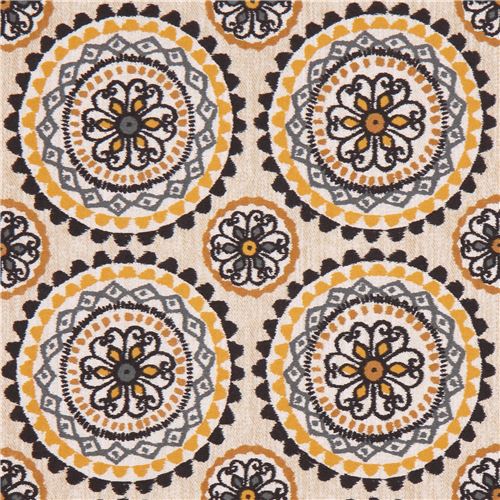 light brown fabric black grey brown flower by Michael Miller 1
