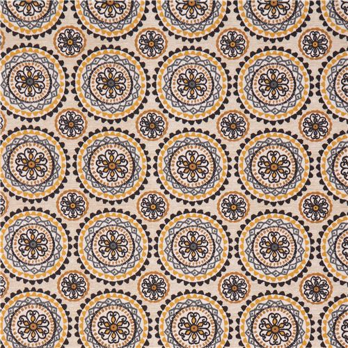 light brown fabric black grey brown flower by Michael Miller 2