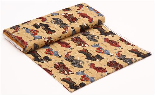 light brown fabric people gold metallic by Northcott Kabuki 3