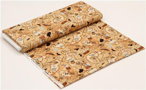 light brown pirate treasure map fabric by Timeless Treasures 3