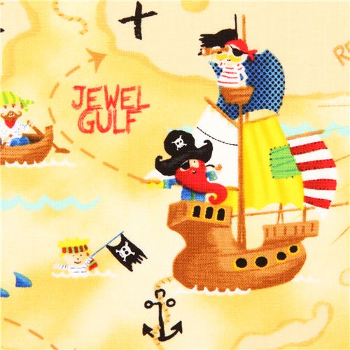light brown pirate treasure map fabric by Timeless Treasures 1
