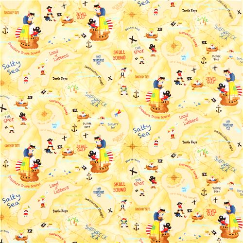 light brown pirate treasure map fabric by Timeless Treasures 2