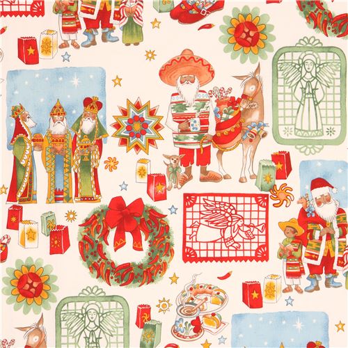 light cream Alexander Henry fabric santa present star Christmas Time ...