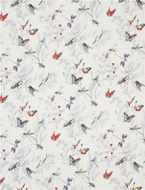 off-white Japanese lawn fabric with colorful insects - modeS4u