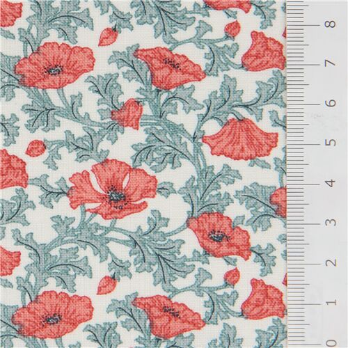 light cream Liberty Fabrics coral poppy flower fabric modeS4u
