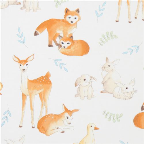 light cream Robert Kaufman fabric deer hedgehog rabbit Fawn and Friends ...