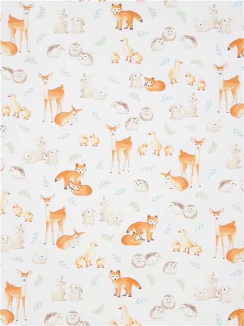 light cream Robert Kaufman fabric deer hedgehog rabbit Fawn and Friends ...