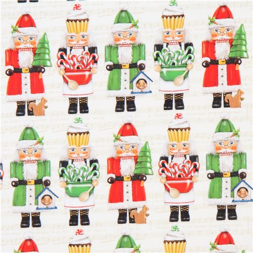 Tissu Robert Kaufman crme avec des Pres Nol, Jolly Christmas 6 Digital Print Tissu