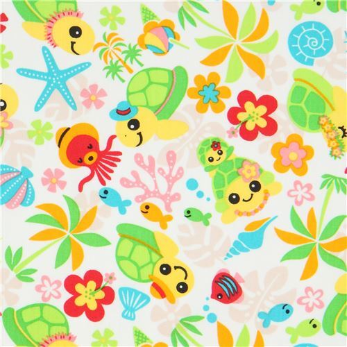 light cream Trans-Pacific Textiles tropical turtle fabric Fabric