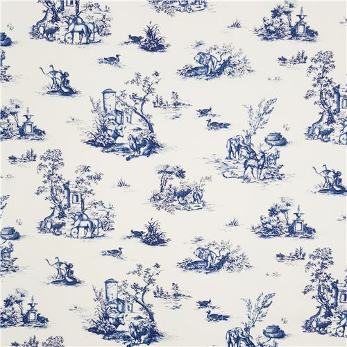 Fat Quarter (50 x 54 cm) - light cream and dark blue toile de jouy animal twill fabric from Japan 3