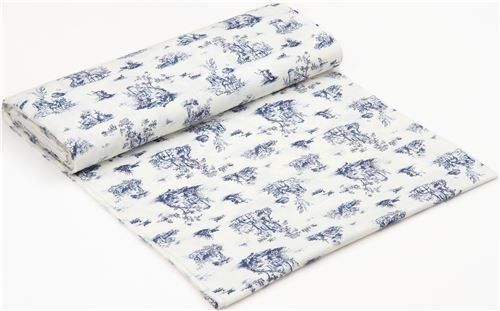 Fat Quarter (50 x 54 cm) - light cream and dark blue toile de jouy animal twill fabric from Japan 4
