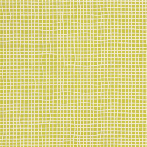 Light Cream And Lime Green Grid Pattern Organic Fabric By Birch From