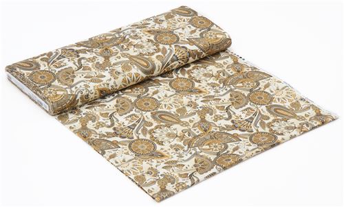 light cream brown grey flower circle metallic fabric Robert Kaufman Studio RK 3