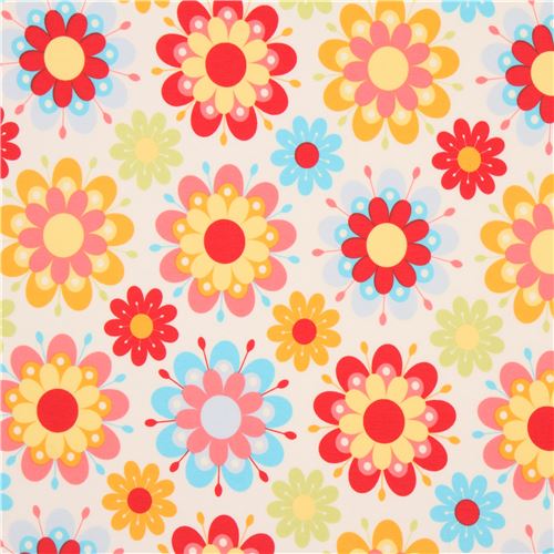 light cream cute colorful flower knit fabric Riley Blake Just Dreamy 2 ...