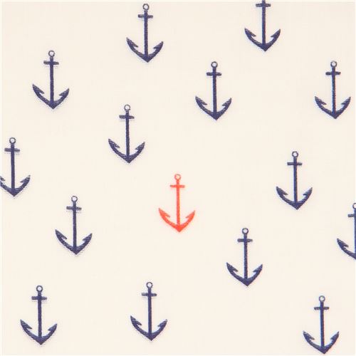 light cream navy blue orange anchor birch Double Gauze organic fabric USA Fabric
