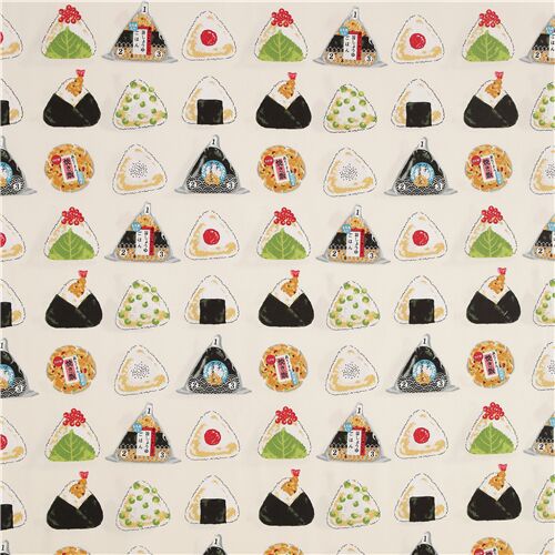 light cream oxford fabric with Japanese food onigiri by Kokka