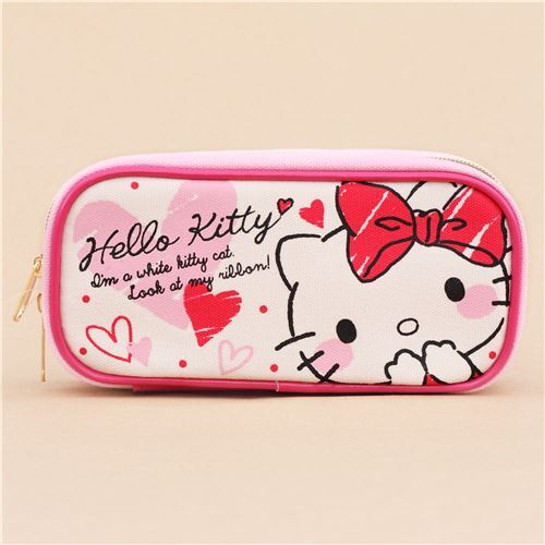 light cream pink Hello Kitty heart pencil case pouch from Japan - modeS4u