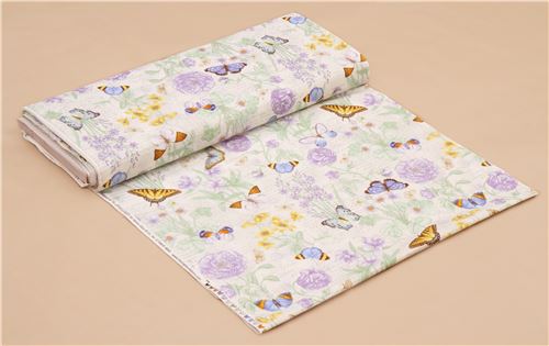light cream purple yellow butterfly flower fabric by Henry Glass  3