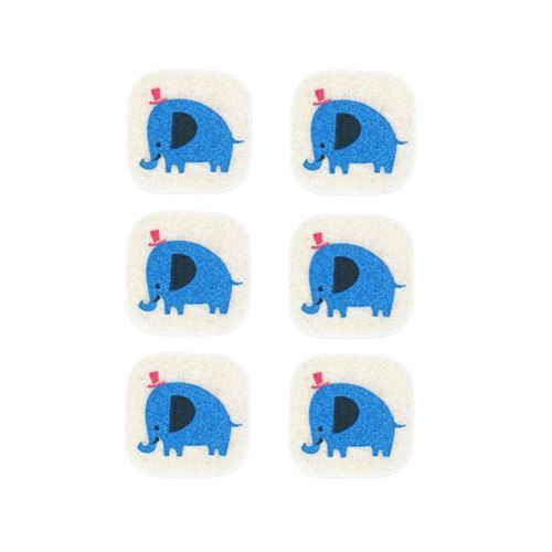 Patchs thermocollants carrés crème clair avec des éléphants bleus - 6 pièces